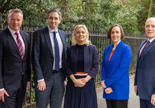 Pictured at the launch of a €400,000 project to create a unique national platform that develops core digital and data skills for Ireland’s workforce: Mark Jordan, Chief Strategy Officer, Skillnet Ireland; Simon Harris, Minister for Further and Higher Education, Research, Innovation and Science; Nessa McEniff, Director, The Learnovate Centre, Trinity College Dublin; Aisling Soden, Talent Manager, Talent, Transformation & Innovation, IDA Ireland; Shane Heraty, Managing Director, Scotland & Ireland at Cisco.