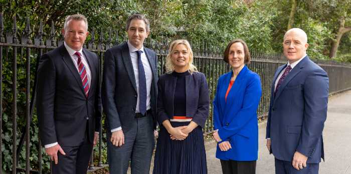 Pictured at the launch of a €400,000 project to create a unique national platform that develops core digital and data skills for Ireland’s workforce: Mark Jordan, Chief Strategy Officer, Skillnet Ireland; Simon Harris, Minister for Further and Higher Education, Research, Innovation and Science; Nessa McEniff, Director, The Learnovate Centre, Trinity College Dublin; Aisling Soden, Talent Manager, Talent, Transformation & Innovation, IDA Ireland; Shane Heraty, Managing Director, Scotland & Ireland at Cisco.